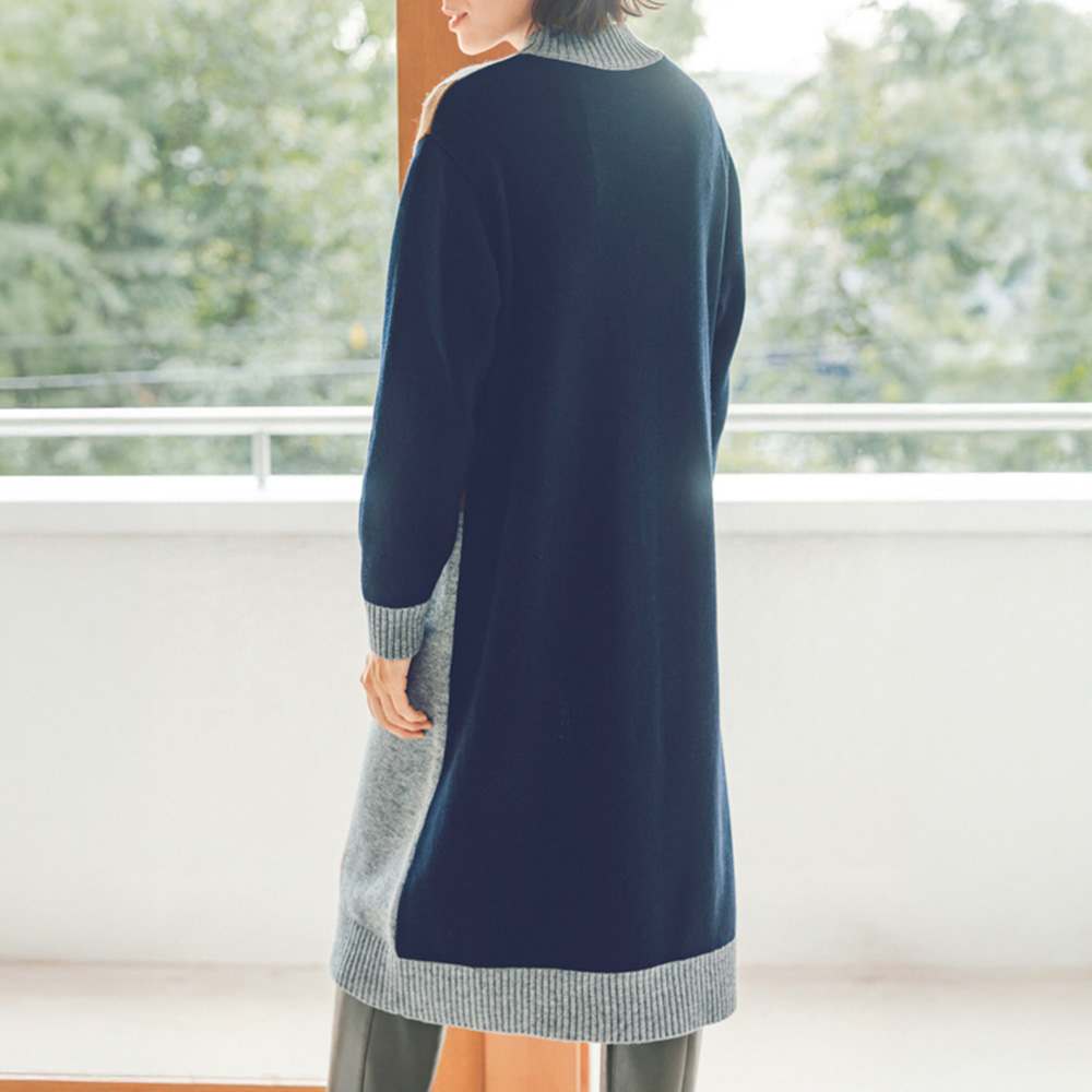 ウール混インターシャ カラーブロックワンピース 通販 - ディノス