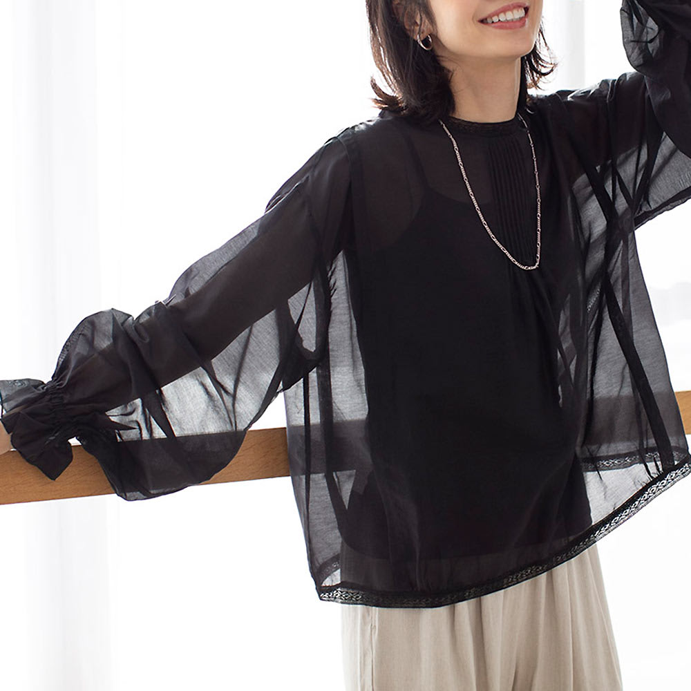 コットンシルク ピンタック シアー ブラウス 通販 - ディノス