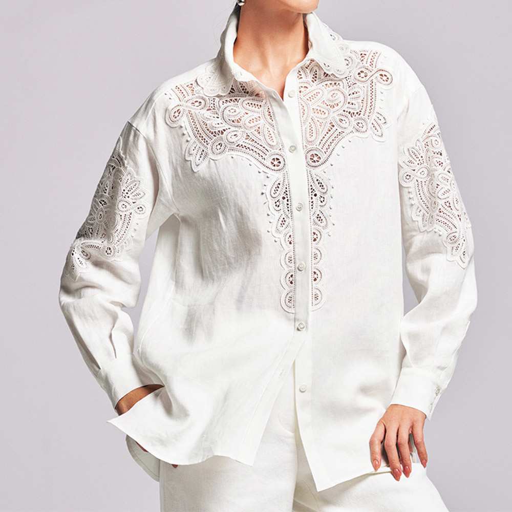 フレンチリネン バテンレース風刺しゅう ブラウス 通販 - ディノス