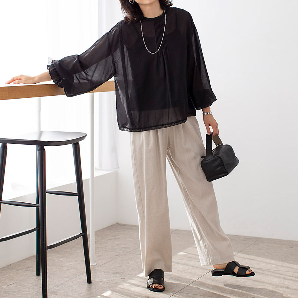 コットンシルク ピンタック シアー ブラウス 通販 - ディノス