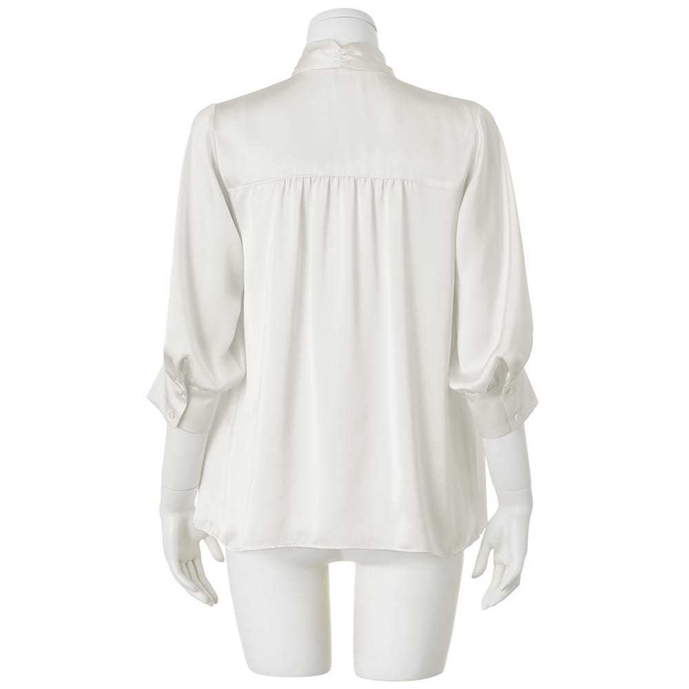 とろみサテン リボン風ボウタイ ギャザー ブラウス 通販 - ディノス