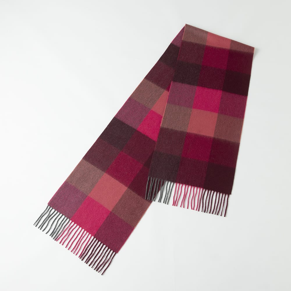 ディノス 美品 ダブルフェイス カシミヤ大判ストール ブロックチェック