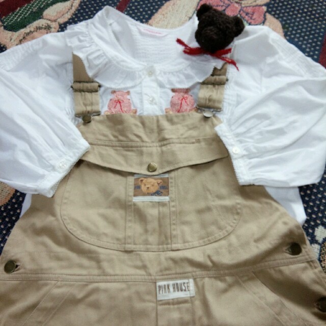 ピンクハウス ジャンパースカート くまネームワッペン付き サロペット