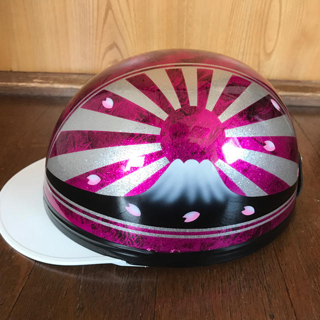 新品 桜 キャンディーピンクラメ 富士日章 コルク半 ヘルメットの通販