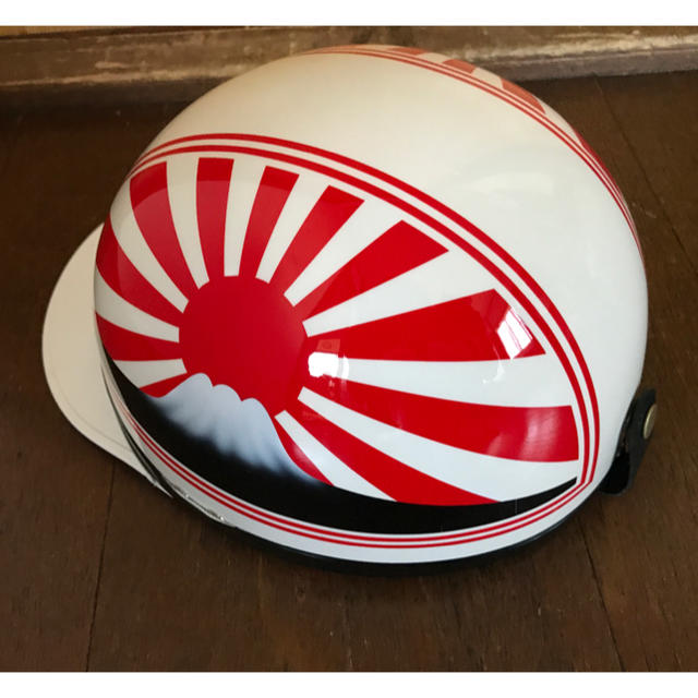 新品塗装品 定番赤白カラー 富士日章 コルク半 ヘルメット 当時風の