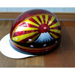 新品ラップ塗装 富士日章 コルク半 ヘルメット ツヤツヤ 桜 ラメ