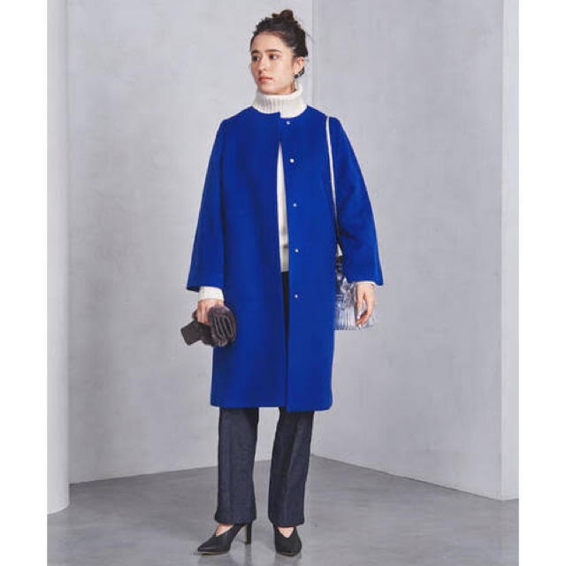 UNITED ARROWS - UNITED ARROWSノーカラーベルスリーブコート36 ブルー