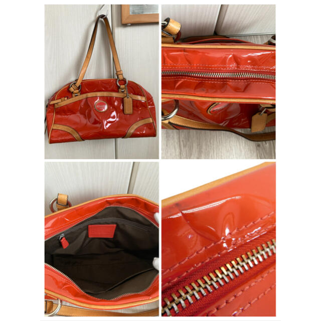 COACH - コーチ ミニボストンバッグ エナメル×レザー オレンジ系 COACH