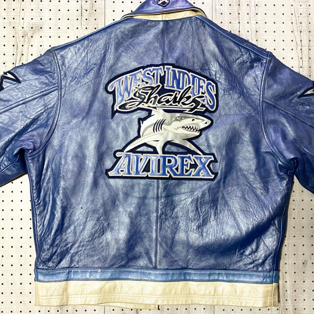 AVIREX - AVIREX激レア革ジャン☆本革スタジャンブルー鮫ワッペンの