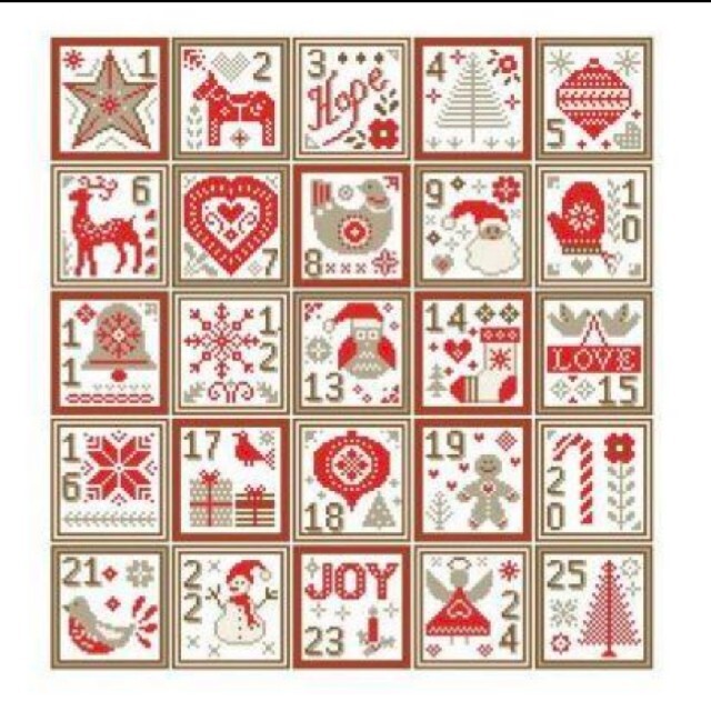 スカンジナビアクリスマスアドベントカレンダー クロスステッチ図案の