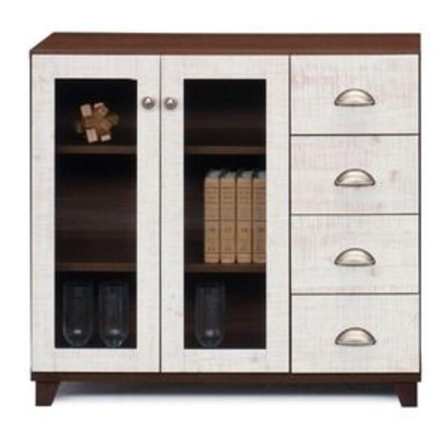 日本製 キャビネット（2枚扉タイプ） 【89cm幅 ホワイト】 完成品