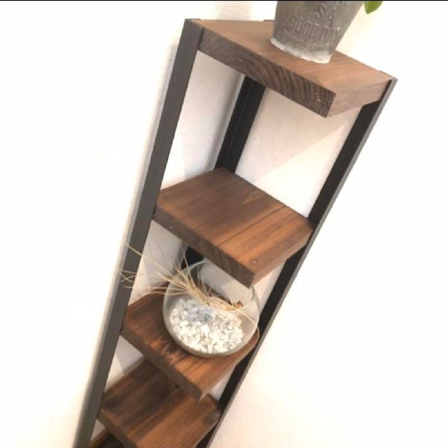 ☆再販☆コーナーシェルフ5段【handmade】ウッド×アイアンの通販 by