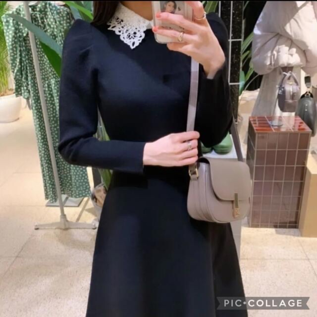 SNIDEL - snidel ホワイトレースカラーニットワンピース レース 襟の