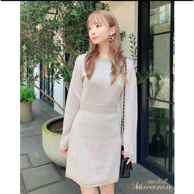 michellMacaron - michellMacaron 千鳥柄ニットワンピースの通販 by