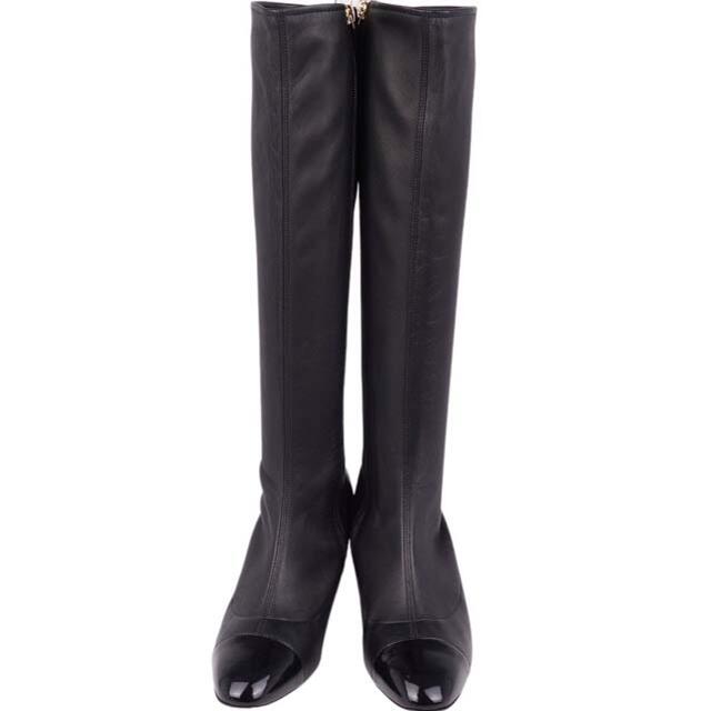 CHANEL - シャネル ロングブーツ サイドジップ ストレッチレザー 38.5C