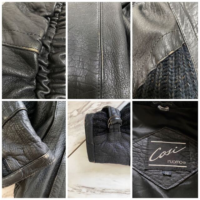 希少 vintage 変形デザイン ショート丈 黒 レザー ライダース