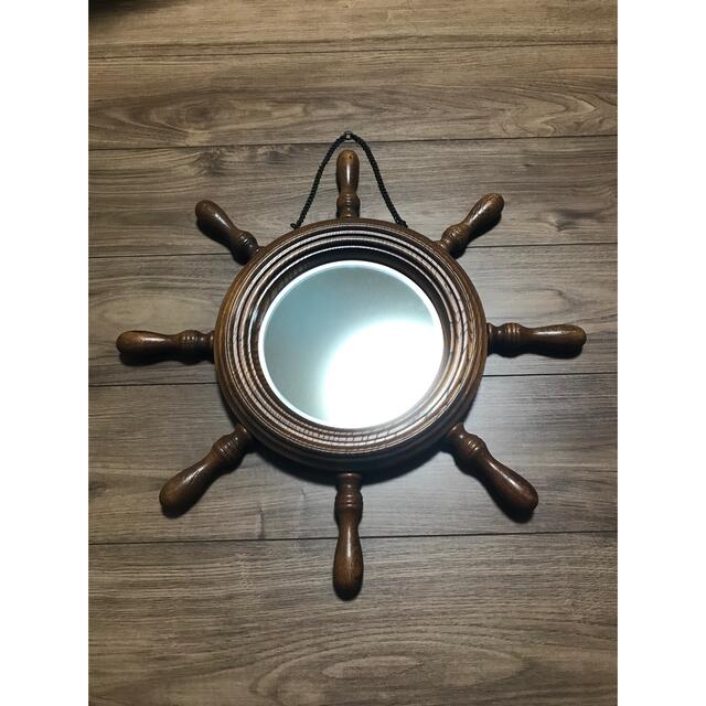 壁掛け船舵型ミラー 木製アンティークの通販 by masa's shop｜ラクマ