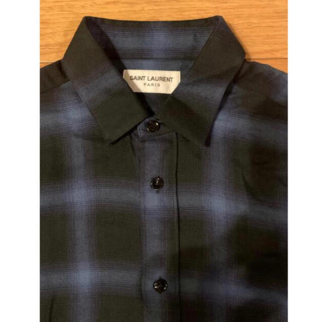 SAINT LAURENT - サンローラン 青黒 チェックシャツ Lサイズ相当の通販