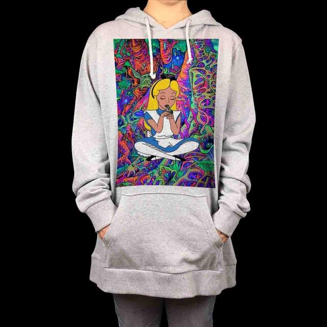 新品 不思議の国のアリス サイケ 吸引パイプ パーカー ビッグプリント