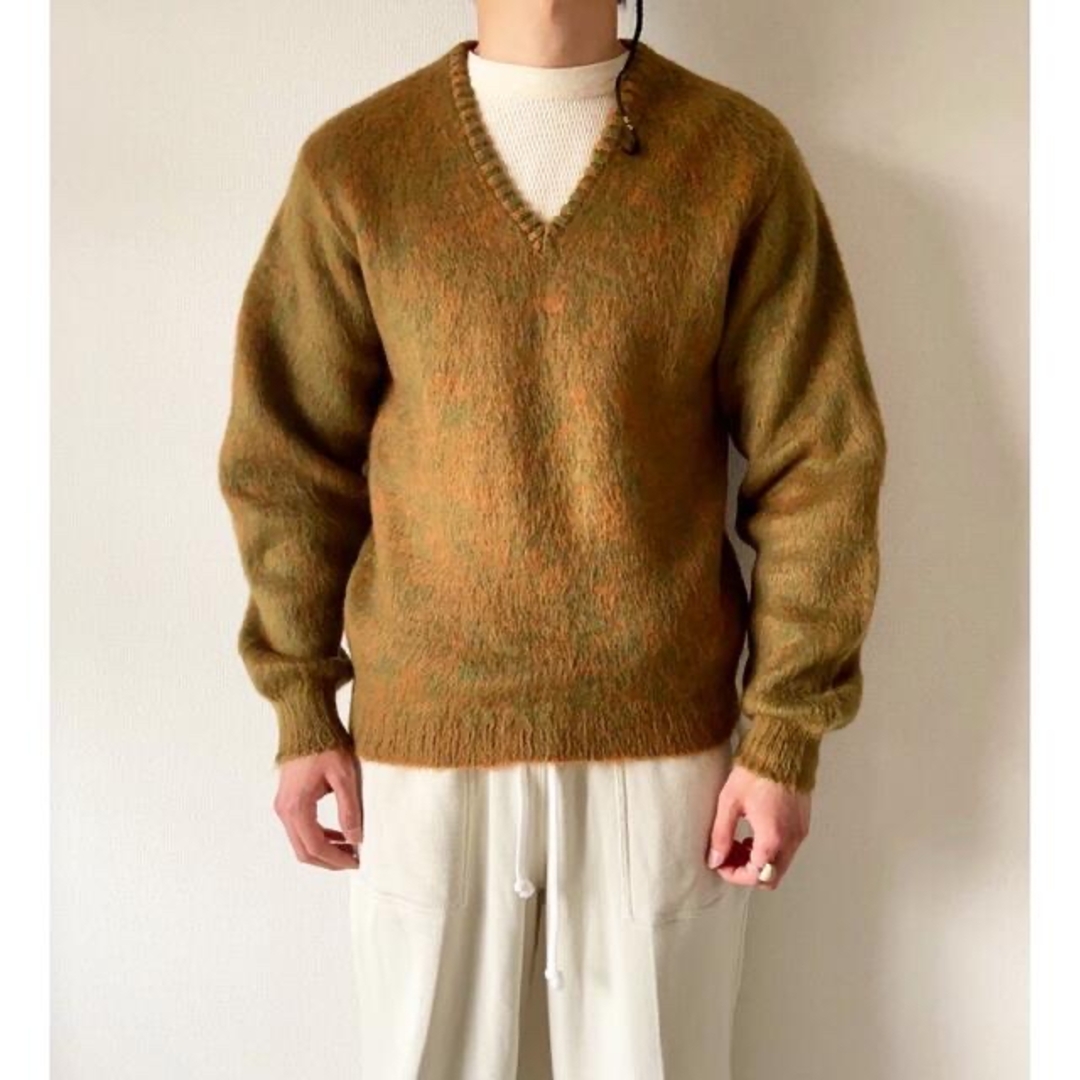 希少 vintage 50s オレンジ×ライムグリーン モヘアセーター ニットの