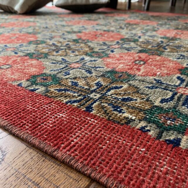 アプリコットカラーのオーバーダイラグ ヴィンテージ 総フラワーNo.682