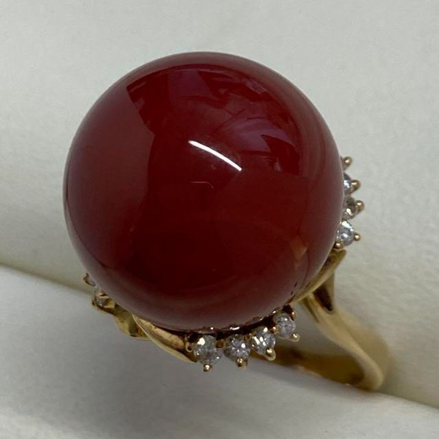 超大珠! K18 血赤珊瑚リング 16.8mm サイズ15号 鑑別書付き 最高級の