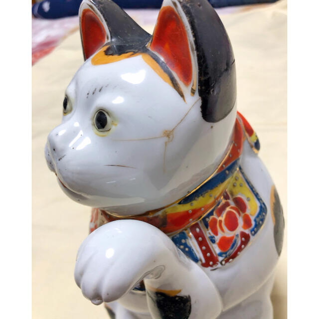 古瀬戸（明治 ~大正期）招き猫置物 アンティーク 希少骨董品 高さ約28
