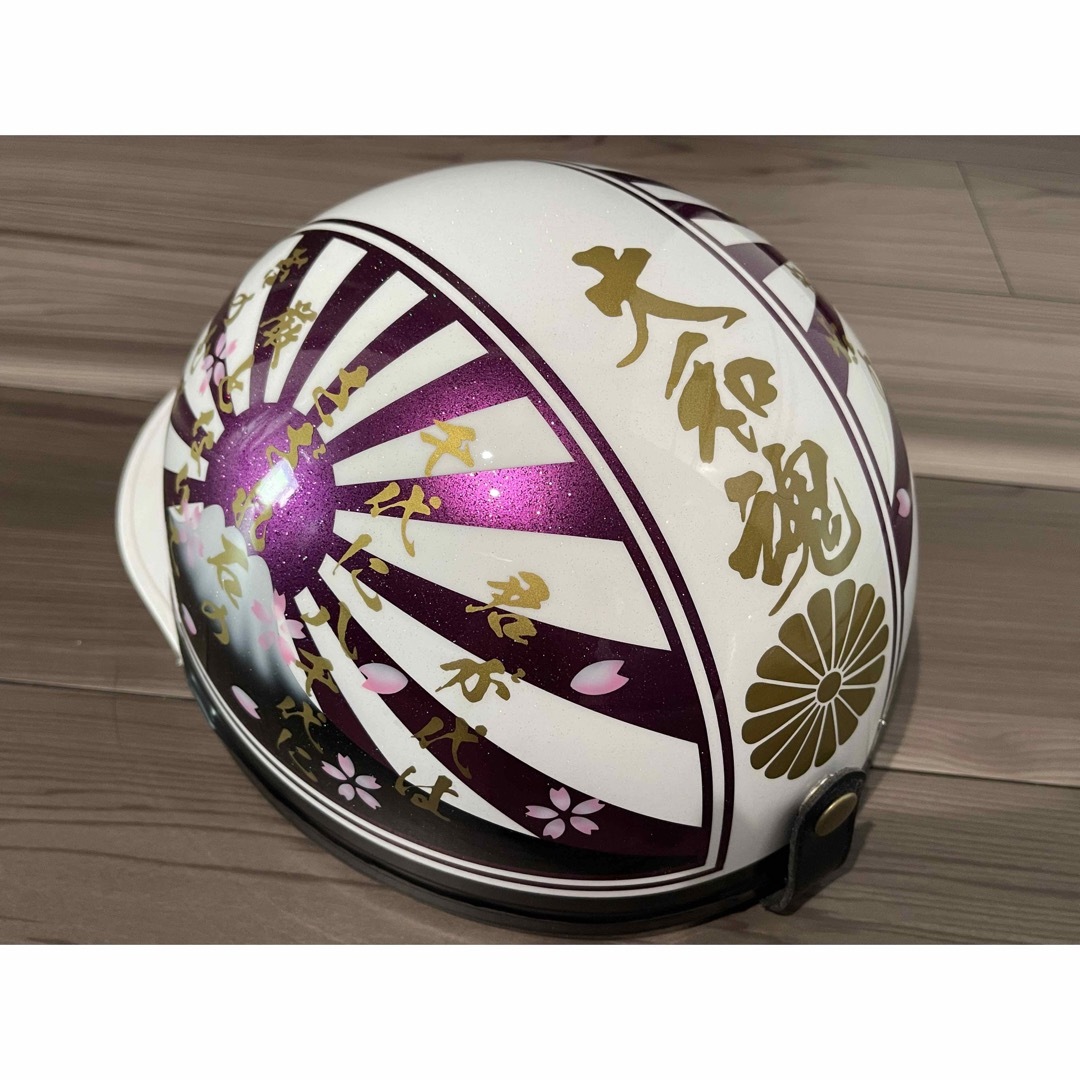 七色ラメ 君が代 桜 富士日章 コルク半 ヘルメット 旧車會 暴走族の