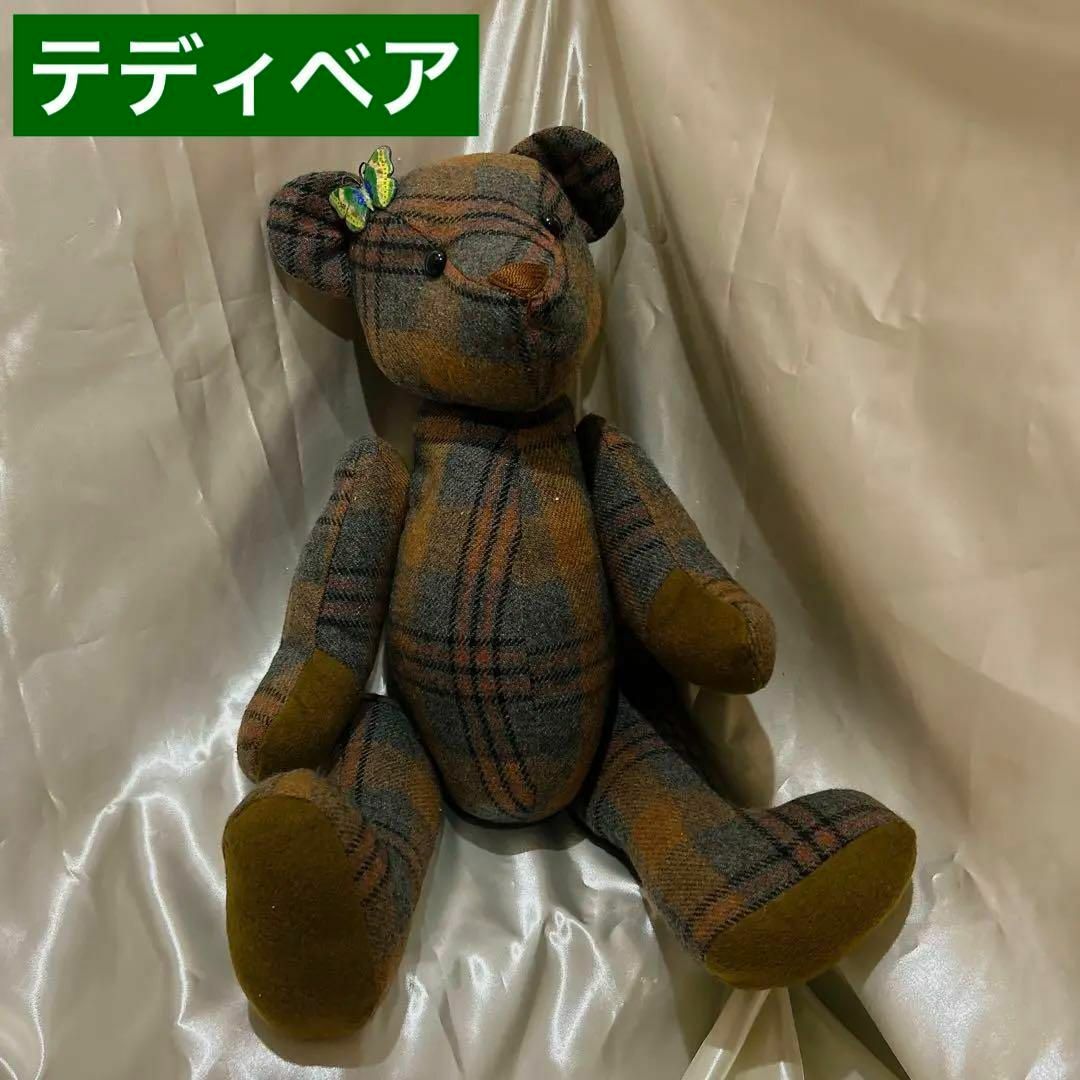 テディベア クマのぬいぐるみ チェック柄 ビンテージの通販 by くう's
