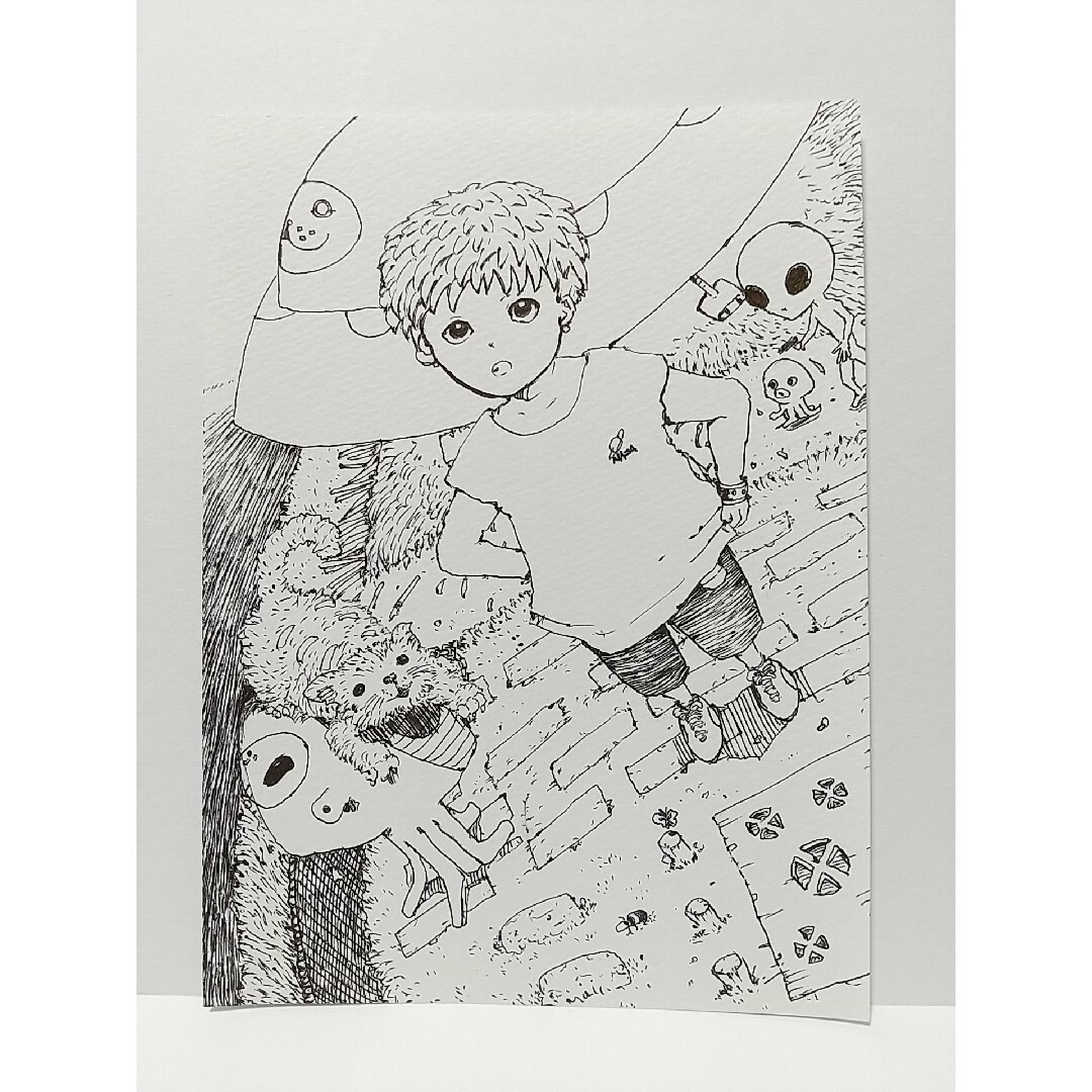 オリジナルイラスト 手描きイラスト UFO 宇宙人 ハンドメイド 絵