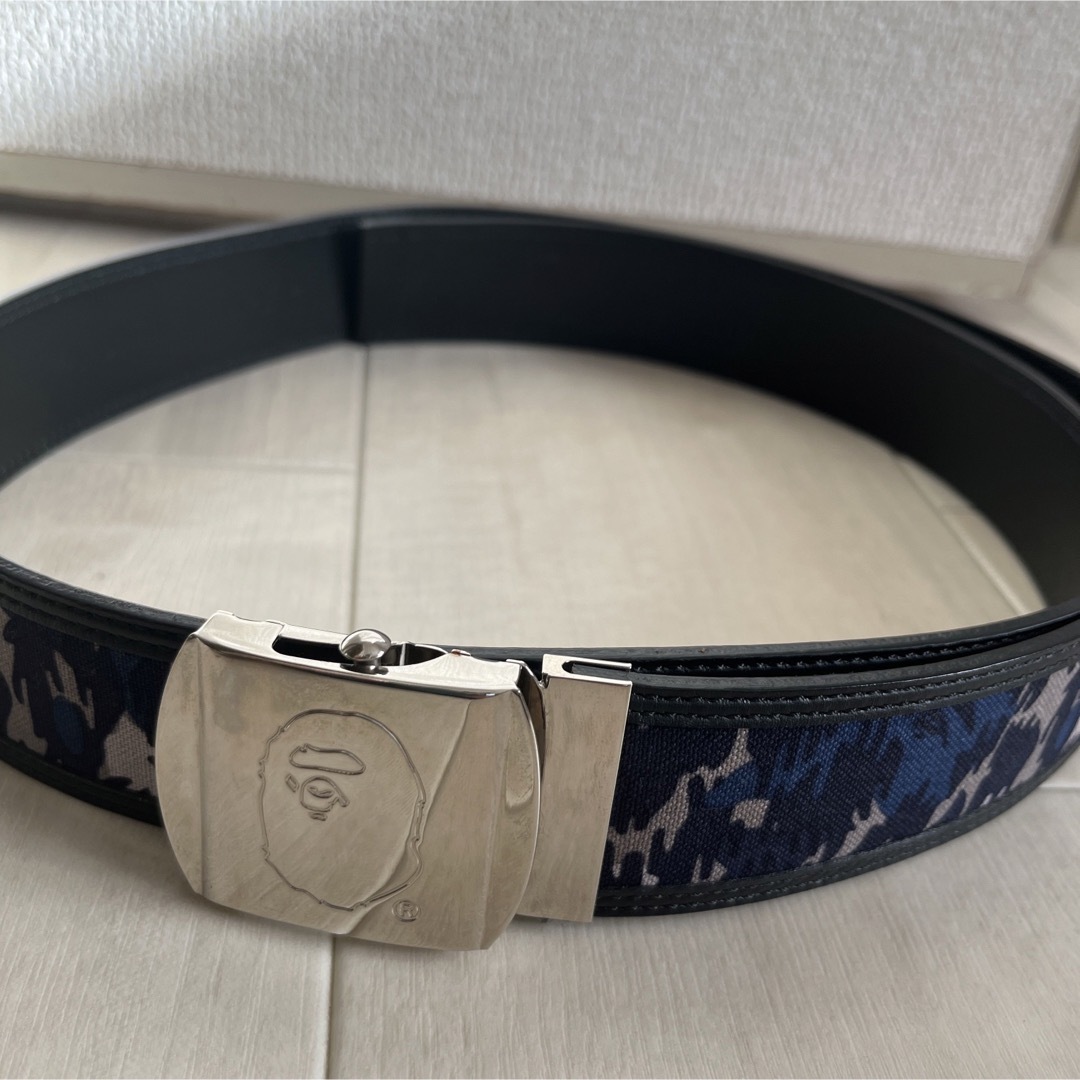 A BATHING APE レア BAPE型押しレザーベルト ブラック L