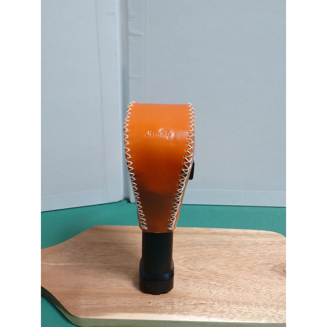 新型ジムニーオートマシフトカバー◇キャメル、ステッチ白、刻印筆記体