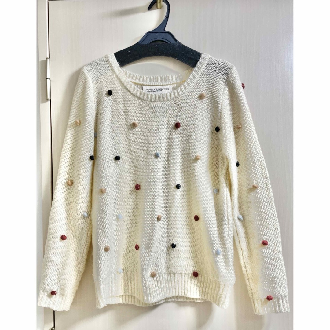 カラフル ポンポン 付き ニット セーター ドット 水玉 模様 丸の通販