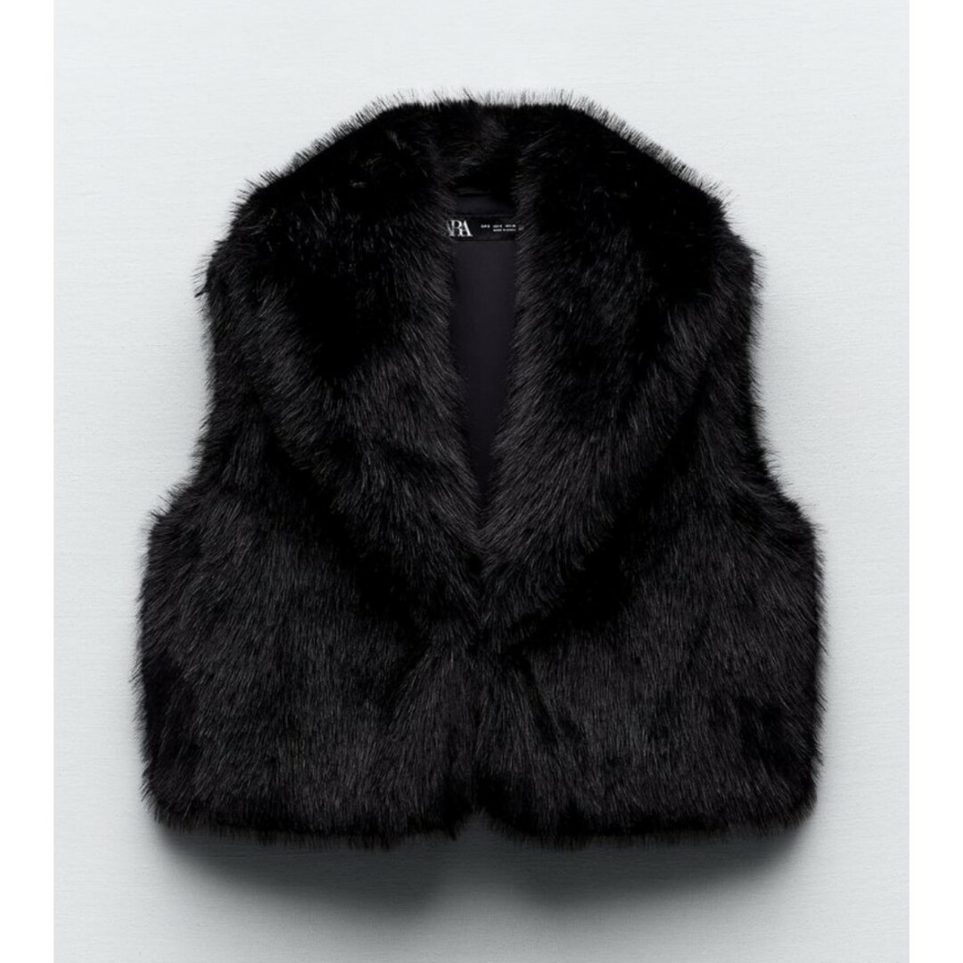 ZARA - 【新品】ZARA ☆クロップドフェイクファーベスト ブラック XS