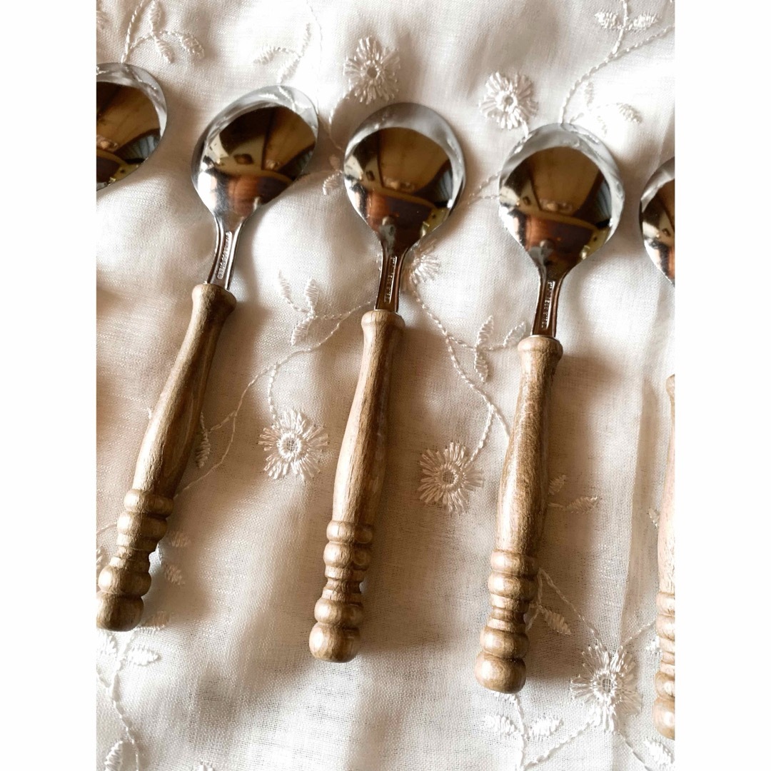 VINTAGE - アンティーク カトラリーセット 木彫りスプーン 5本セット