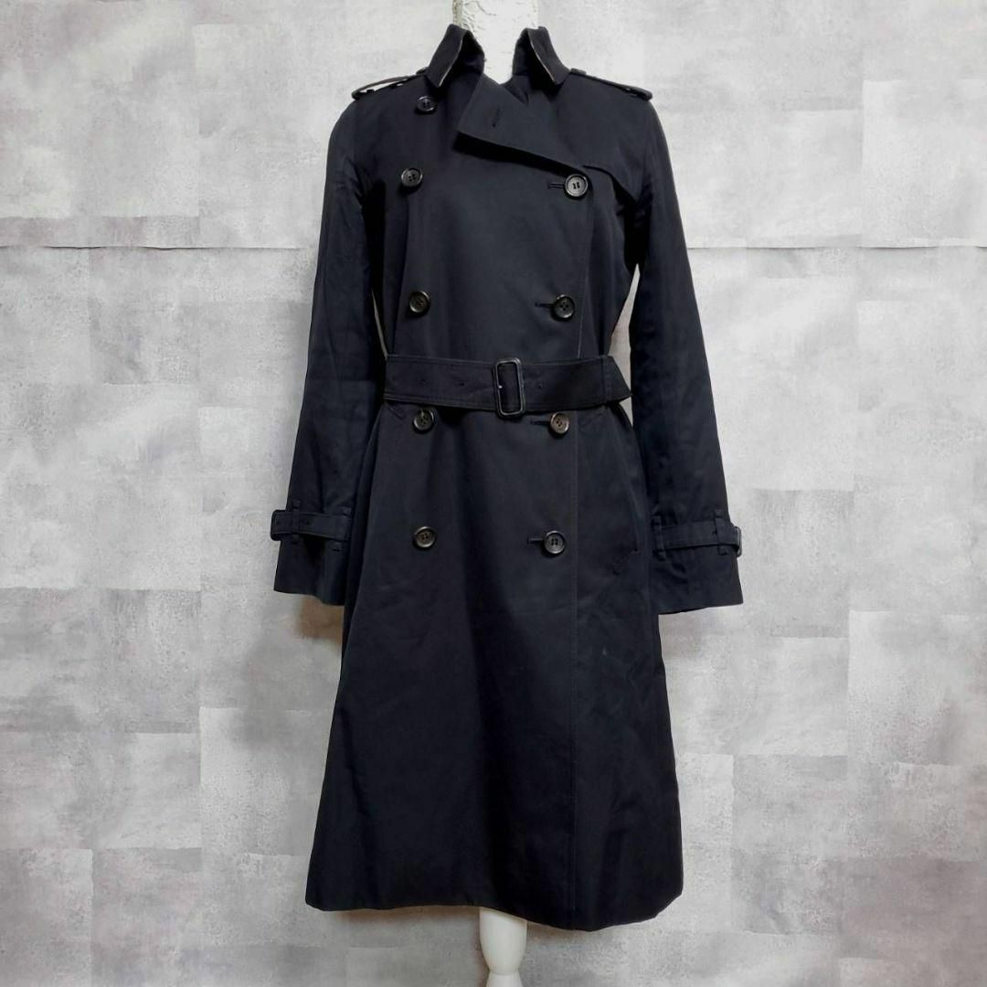 BURBERRY - M バーバリー ロング トレンチコート 黒 ウール100