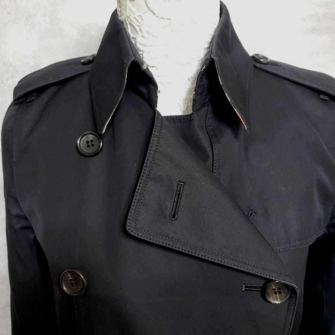 BURBERRY - M バーバリー ロング トレンチコート 黒 ウール100