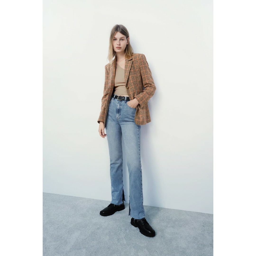 ZARA - ZARA チェック柄テーラードブレザー XSサイズ ゴールデン