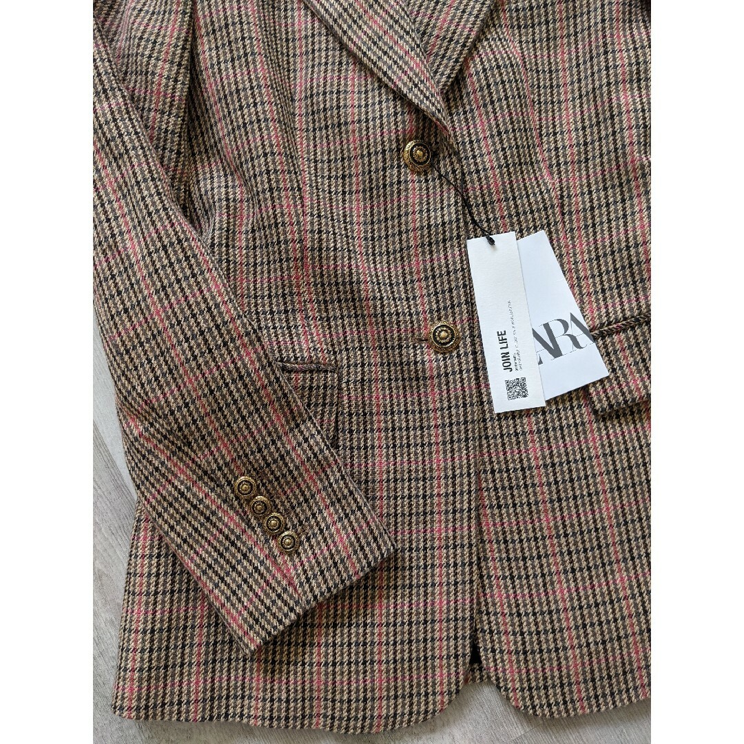 ZARA - ZARA チェック柄テーラードブレザー XSサイズ ゴールデン