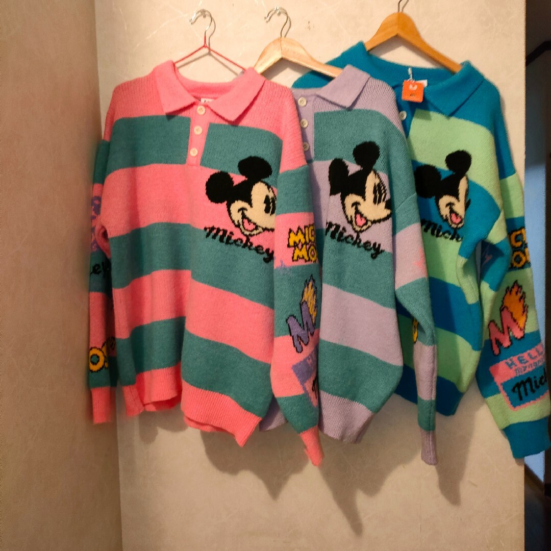 Disney - ディズニー 韓国 ニット ミッキー 公式 ボーダー 襟 ブルー