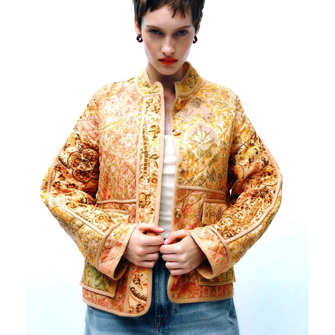 ZARA - エスニック 花柄 キルティング ジャケット ガウン コート ZARA