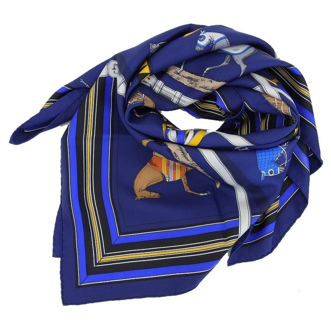 HERMES - エルメス HERMES カレ90 スカーフ 馬着 シルク100% ネイビー