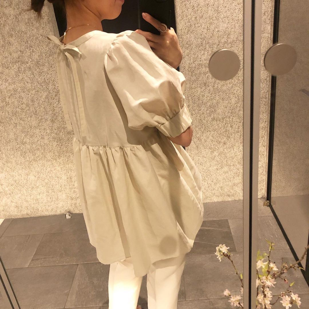 yori ヨリ パフスリーブ バックリボン ブラウス ギャザー フレアの通販