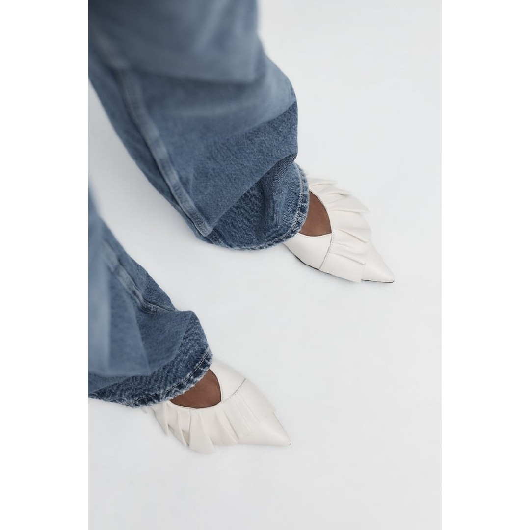 ZARA - ZARA レザースリングバック バレエフラットシューズ フリル 37