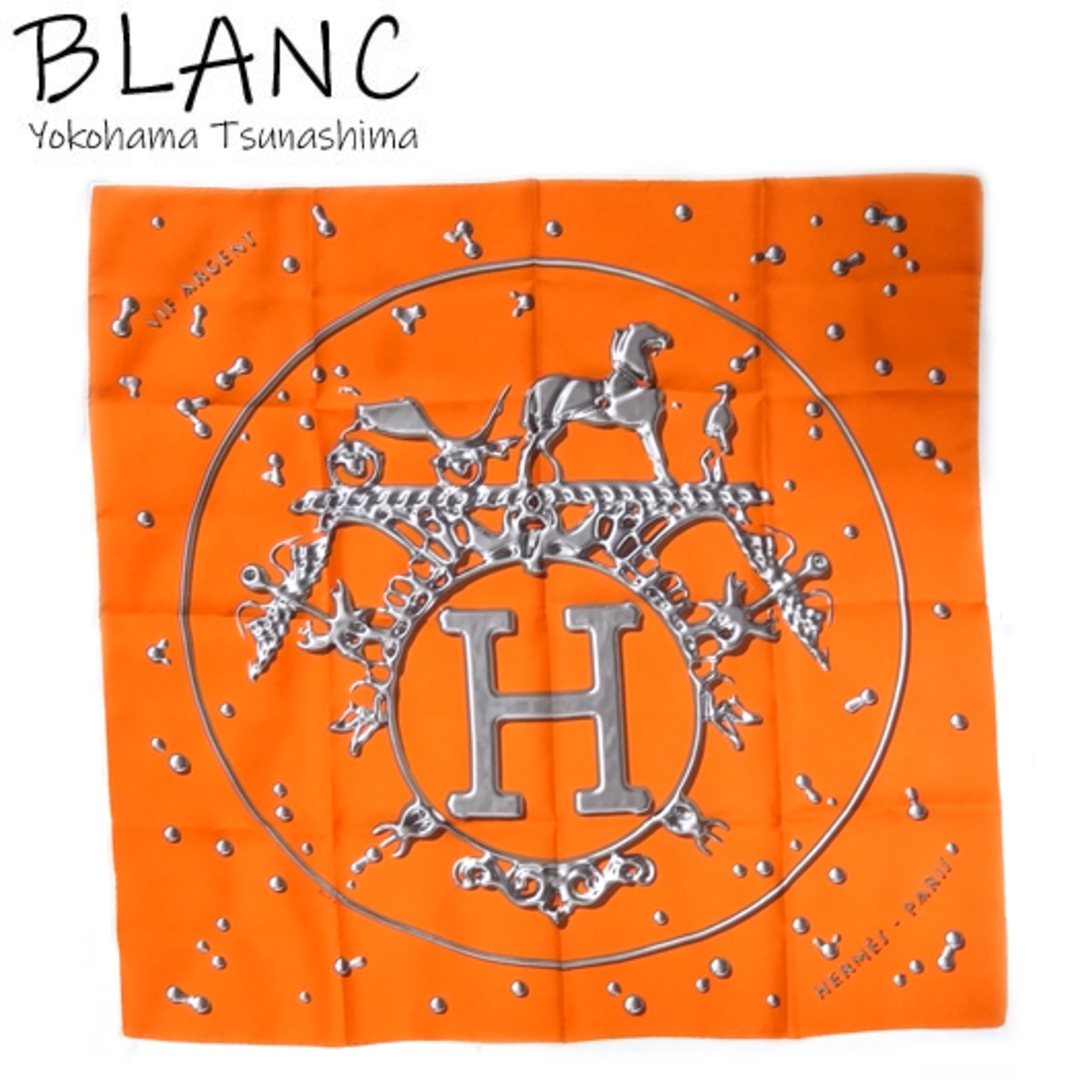 HERMES - エルメス カレ90 スカーフ ストール 銀の雫 オレンジ シルク