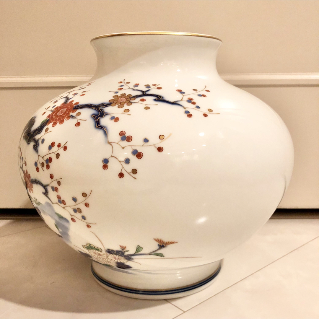 深川製磁 - #13 深川製磁 宮内庁御用達 梅牡丹 花瓶 有田焼窯元 大ぶり