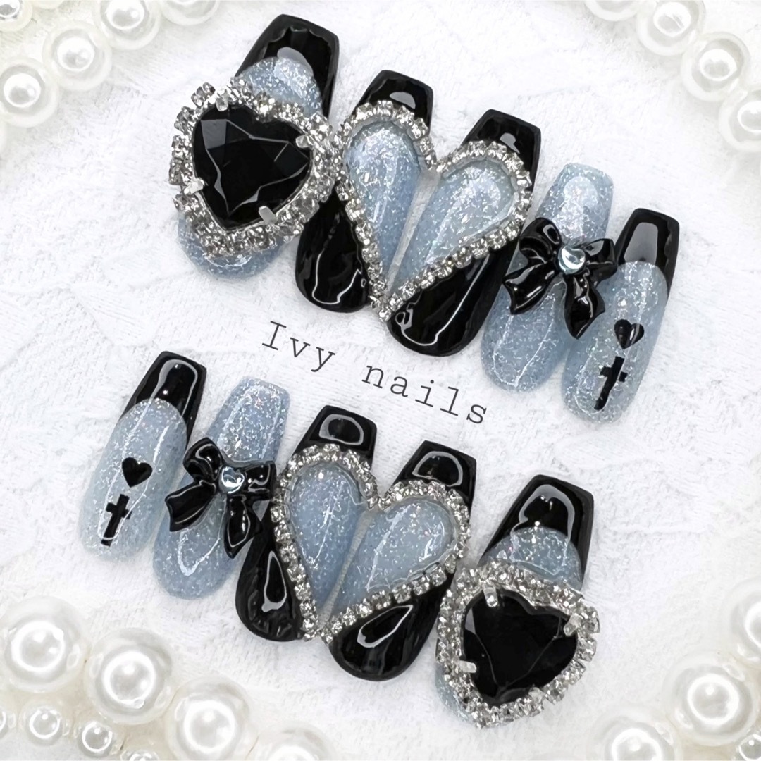 ネイルチップ 量産 地雷 水色 ブルー 韓国 地雷系 量産型 ワンホン