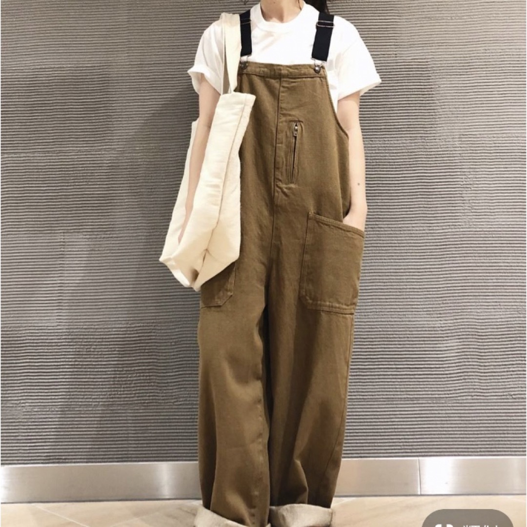 ニコアンドFINEリネンツイルサロペットキャメルL