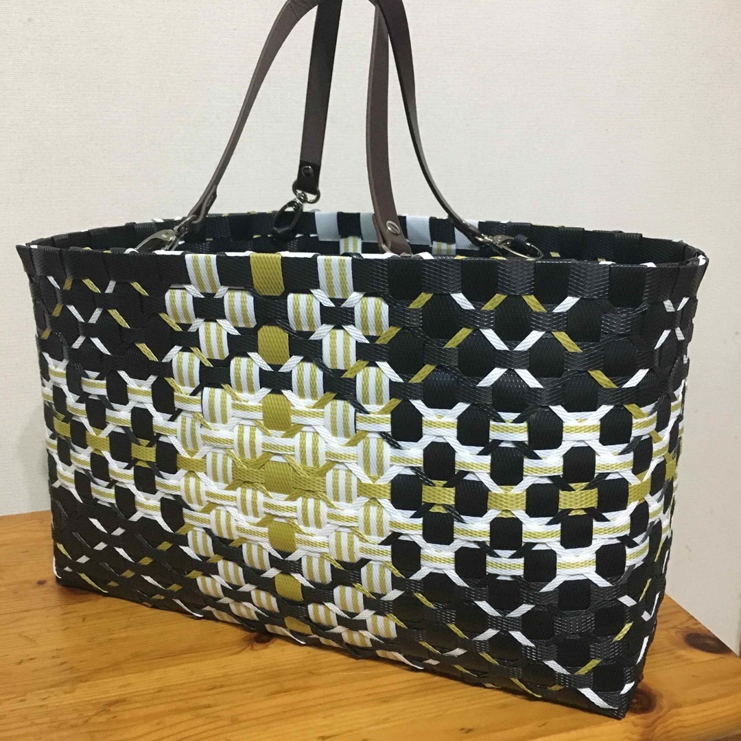PPバンド 十字ラインの花模様かごバッグの通販 by クラフト工房's shop