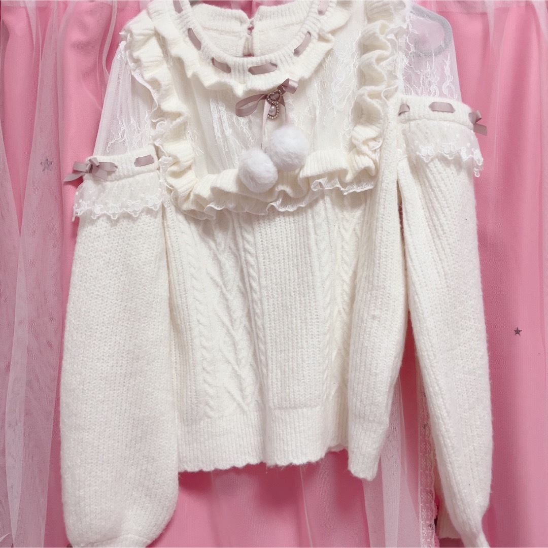 LIZ LISA - LIZLISA ポンポンリボンレースヨーク ニットトップス 地雷